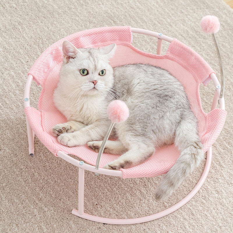 Swinging Cat Hammock Bed - Plush Rocking Pet Bed with Toy Balls