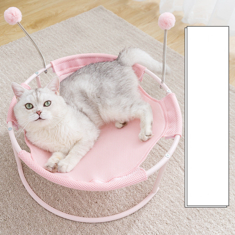 Swinging Cat Hammock Bed - Plush Rocking Pet Bed with Toy Balls