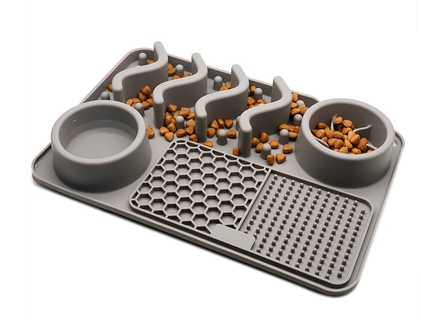 Multi-Functional Silicone Slow Feeder Lick Mat with Bowl for Dogs & Cats