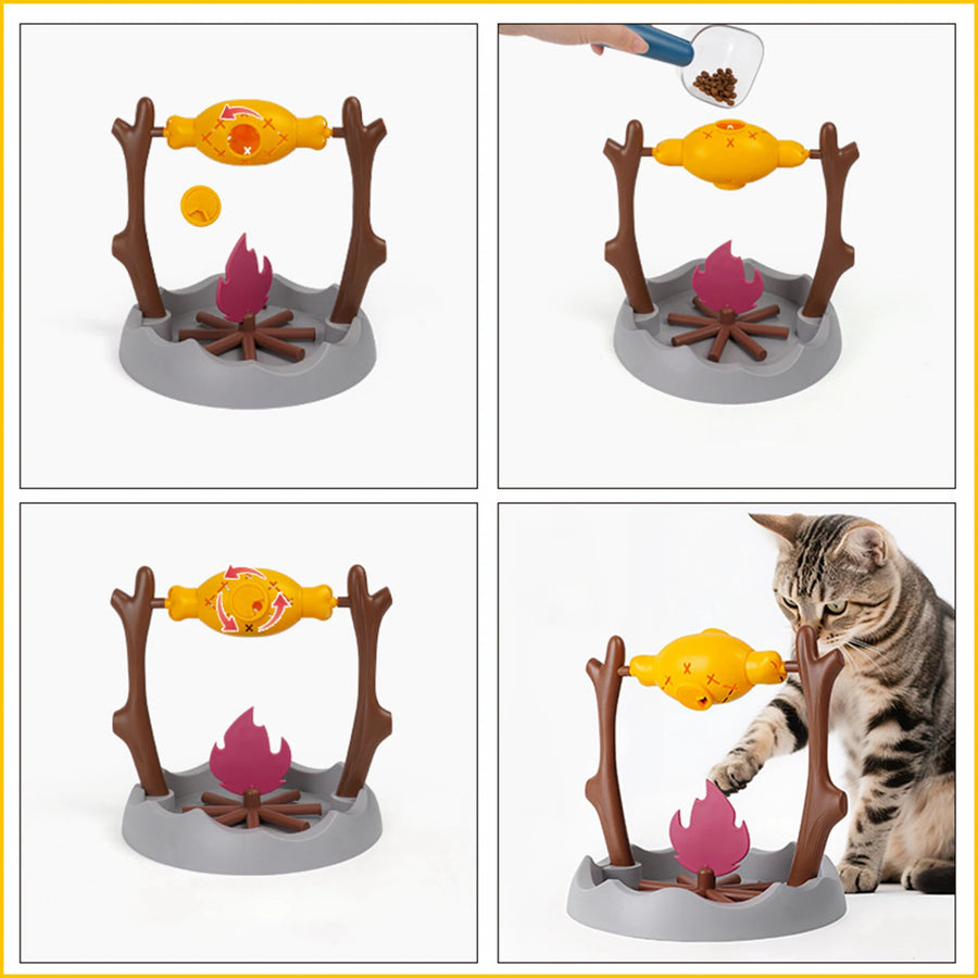 PurrFire Roast Chicken Leg Slow Feeder – 360° Interactive Cat Toy