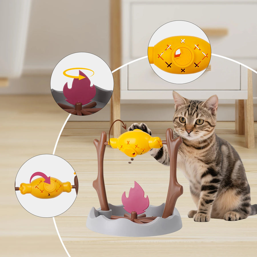 PurrFire Roast Chicken Leg Slow Feeder – 360° Interactive Cat Toy