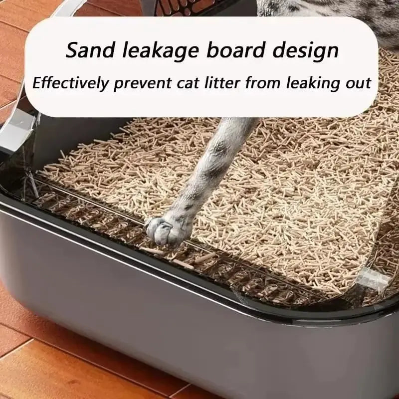 Semi-Enclosed Cat Litter Box – Splashproof High-Sided Kitten Toilet Tray