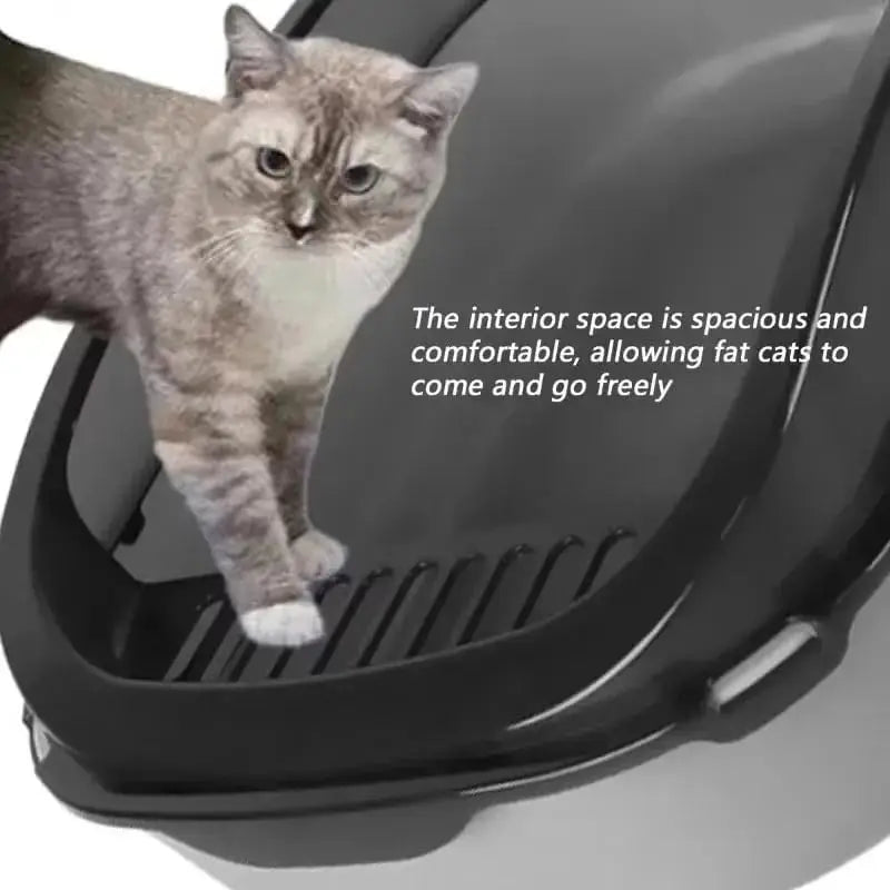 Semi-Enclosed Cat Litter Box – Splashproof High-Sided Kitten Toilet Tray