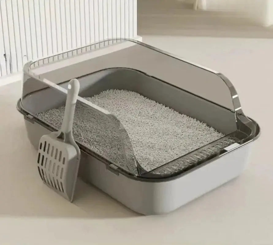 Semi-Enclosed Cat Litter Box – Splashproof High-Sided Kitten Toilet Tray