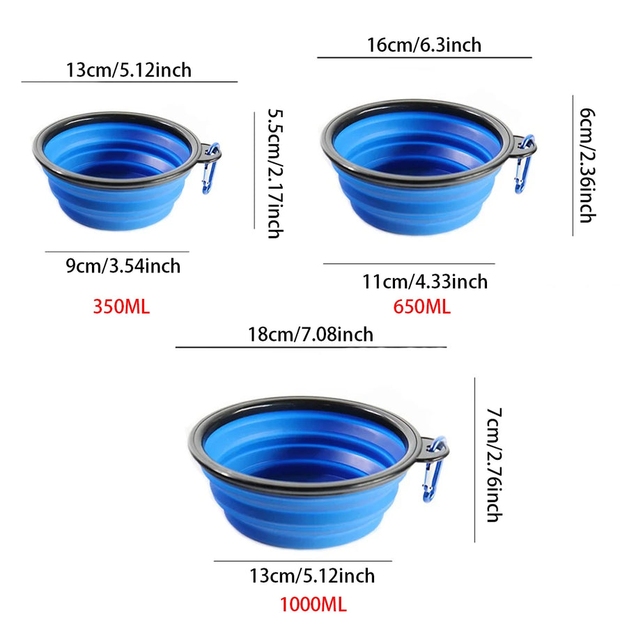 Collapsible Silicone Dog Bowl โ Portable Travel Food & Water Bowl with Carabiner