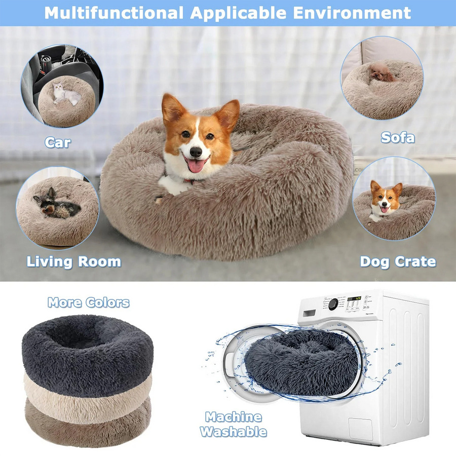 Super Soft Plush Donut Cat Bed – Warm, Washable Calming Pet Bed