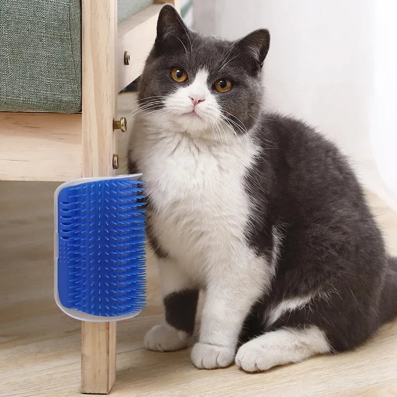 Cat Corner Self-Grooming Brush – Wall Mounted Massager for Itch Relief & Shedding