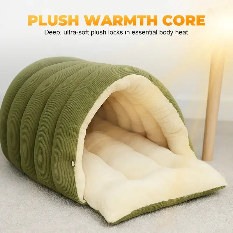 Winter Thermal Plush Cat Bed – Warm Enclosed House for Anxiety Relief