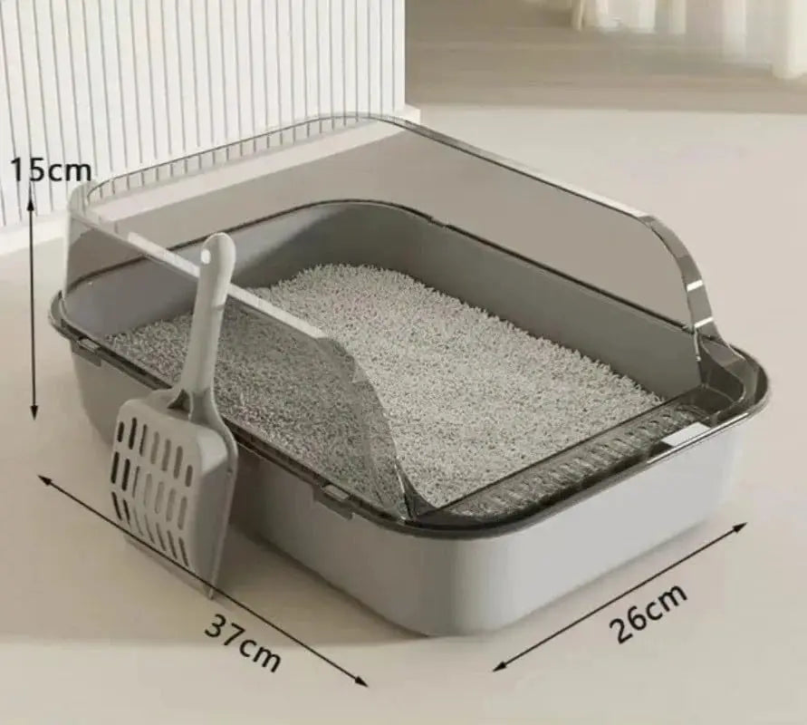 Semi-Enclosed Cat Litter Box – Splashproof High-Sided Kitten Toilet Tray