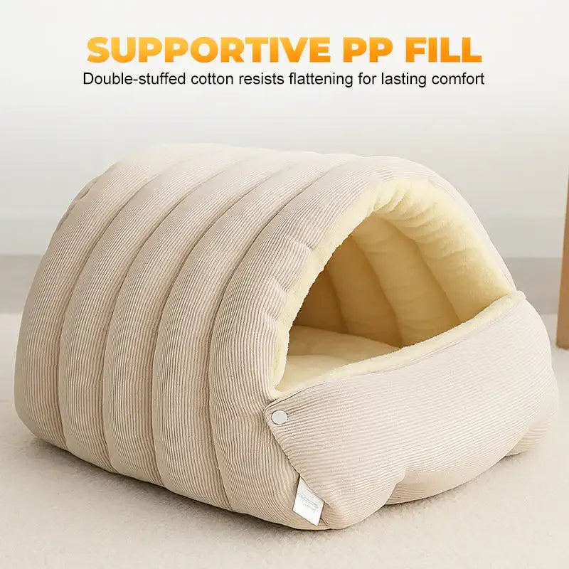 Winter Thermal Plush Cat Bed – Warm Enclosed House for Anxiety Relief