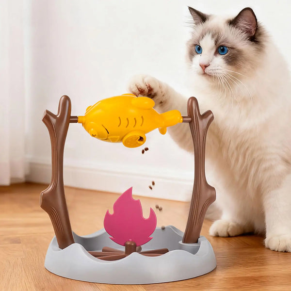 Pet Castle interactive cat slow feeder toy with roast chicken leg design and rotating dispenser