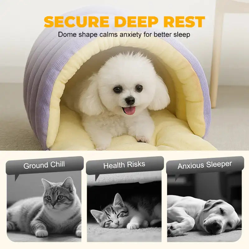 Winter Thermal Plush Cat Bed – Warm Enclosed House for Anxiety Relief