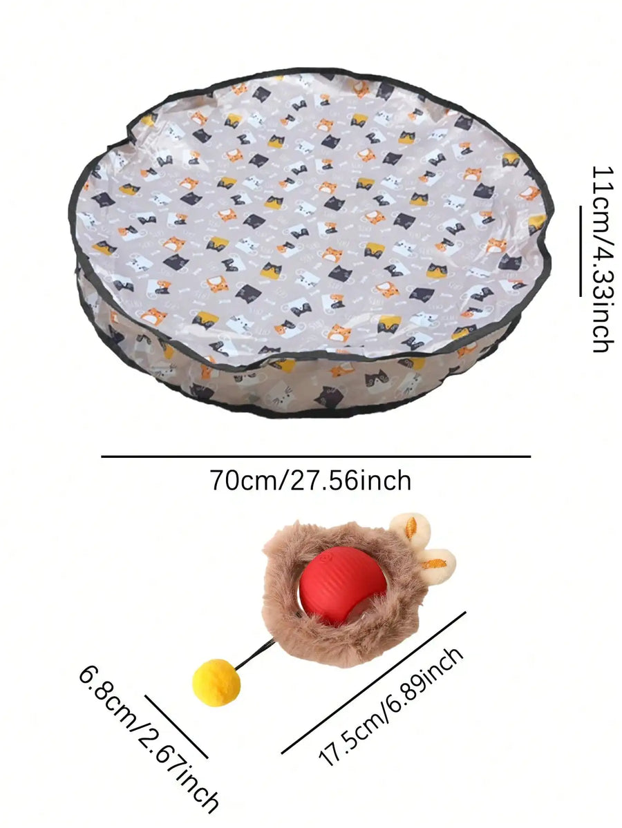 Cat Hunting Toy Set – LED Light-Up Rechargeable Ball with Tunnel Mat