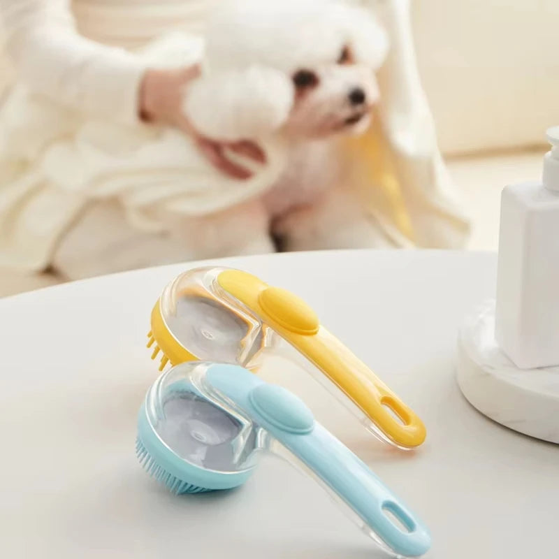 Long Handle Pet Bathing Brush – Soft Silicone Grooming & Massage Comb for Dogs and Cats
