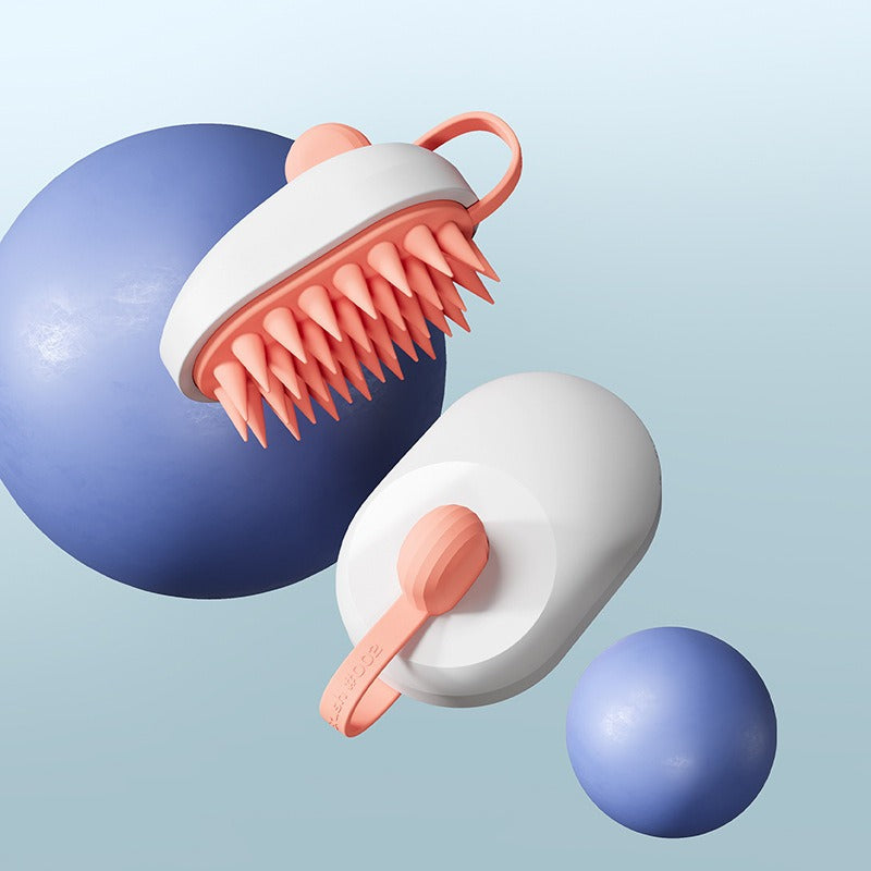 Colorful massage tool with blue and white spheres on a light blue background