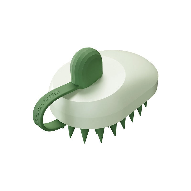 Green and white grooming tool on a white background