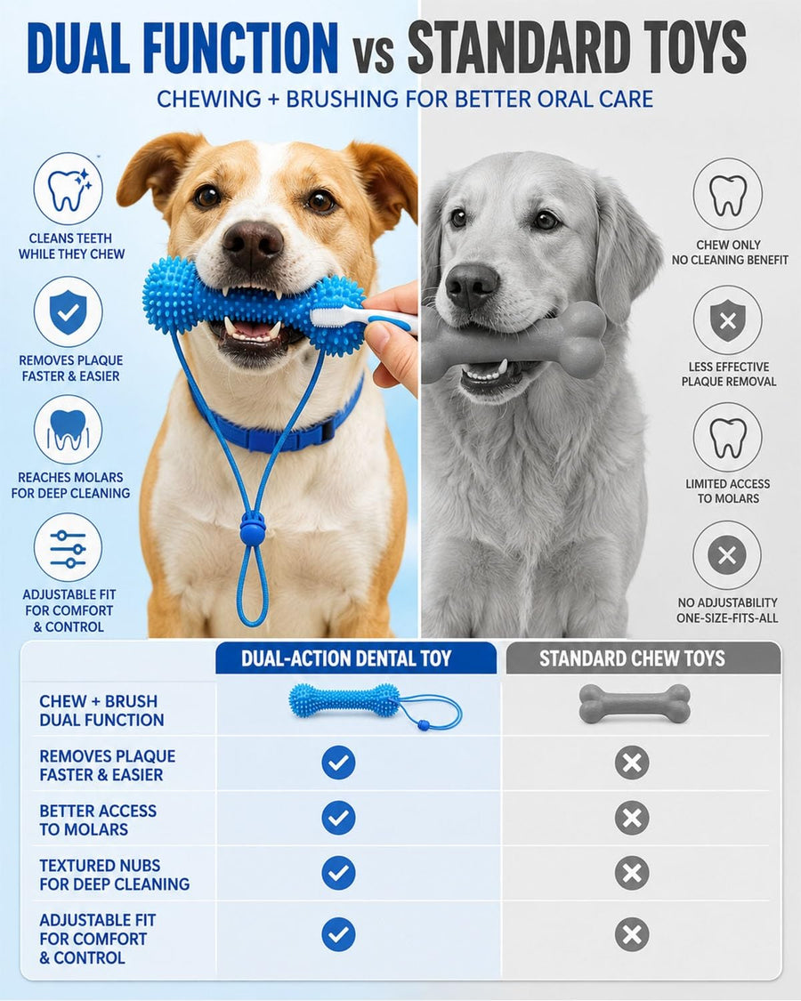 Dual-Action Dog Dental Chew Toy with Finger Toothbrush Set - Bite and Brush Oral Care Kit