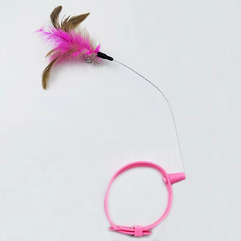 Cat Collar Toy Attached Silicone Feather Wand with Bell