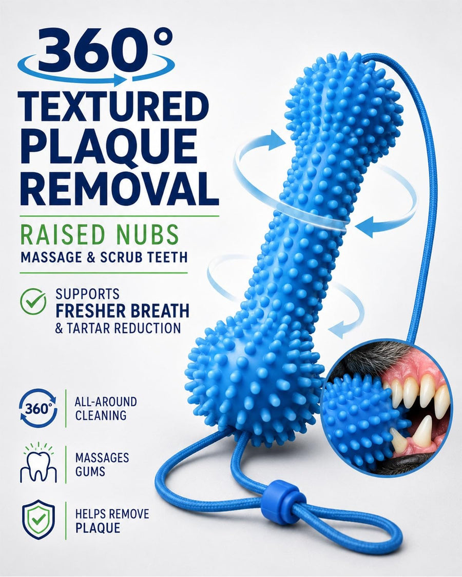 Dual-Action Dog Dental Chew Toy with Finger Toothbrush Set - Bite and Brush Oral Care Kit