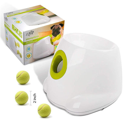 Pet toy with tennis balls and packaging on a white background