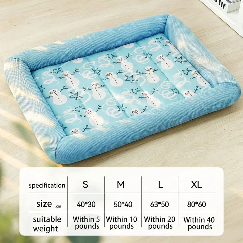 Children's inflatable play mat with snowman design on a wooden floor, featuring size and weight specifications.