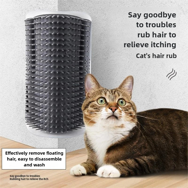 Cat hair removal product with a cat sitting next to it on a wooden floor.
