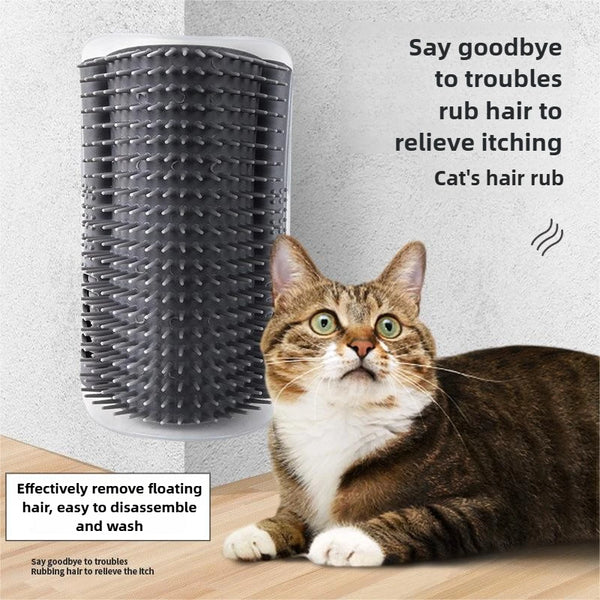 Cat hair removal product with a cat sitting next to it on a wooden floor.