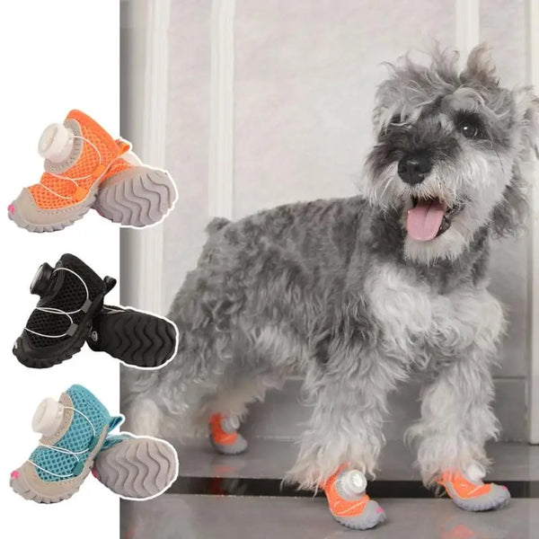 Pet Castle dog wearing lightweight non-slip Oxford sole sneakers