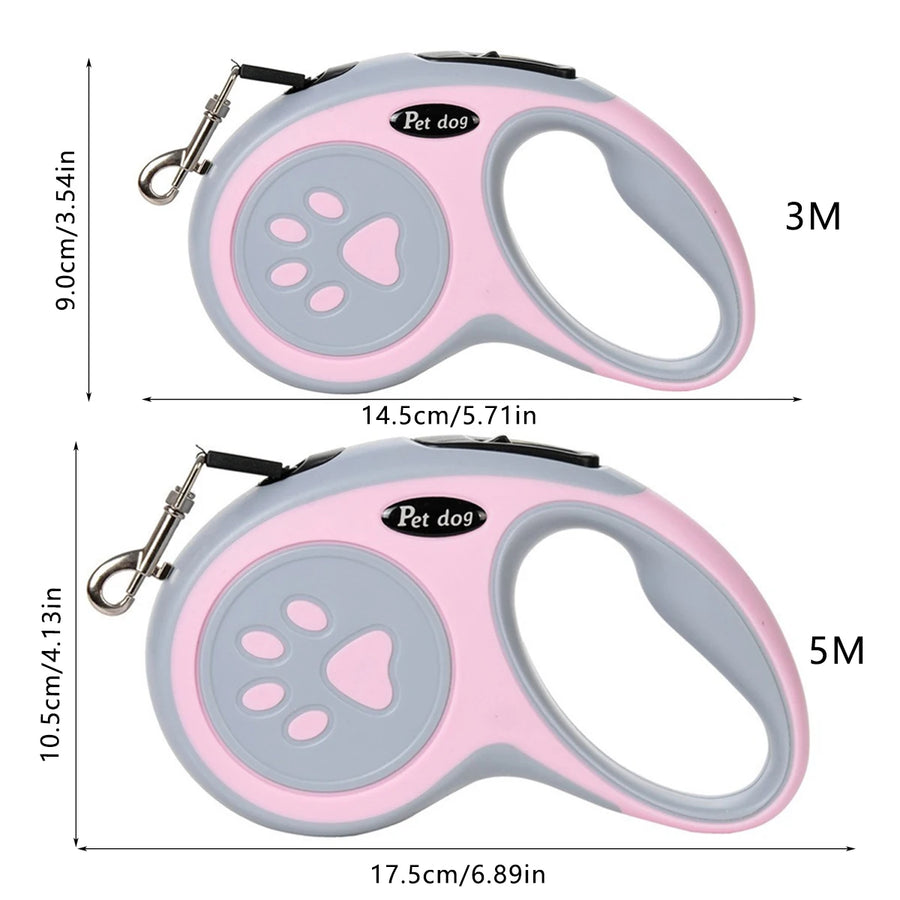 Retractable Paw Print Dog Leash – 3m/5m Strong Nylon Leash for All Dog Sizes