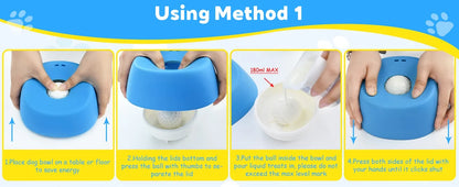Step-by-step guide on using a blue pet toy with text 'Using Method 1' at the top.