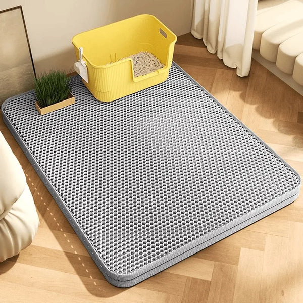 Extra large waterproof cat litter trapping mat with honeycomb design