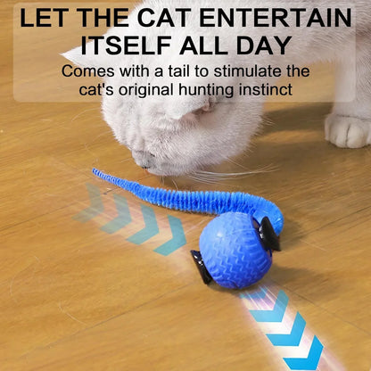 Blue and orange automatic rotating smart LED cat balls with moving tail toy