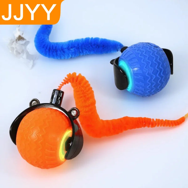 Blue and orange automatic rotating smart LED cat balls with moving tail toy