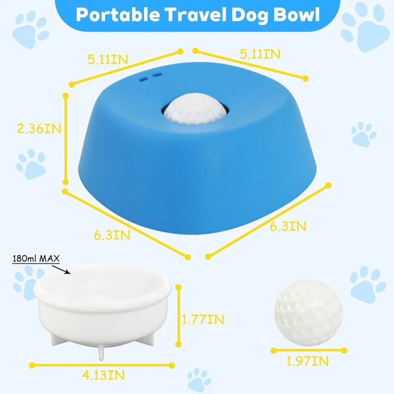 Portable travel dog bowl with measurements on a white background