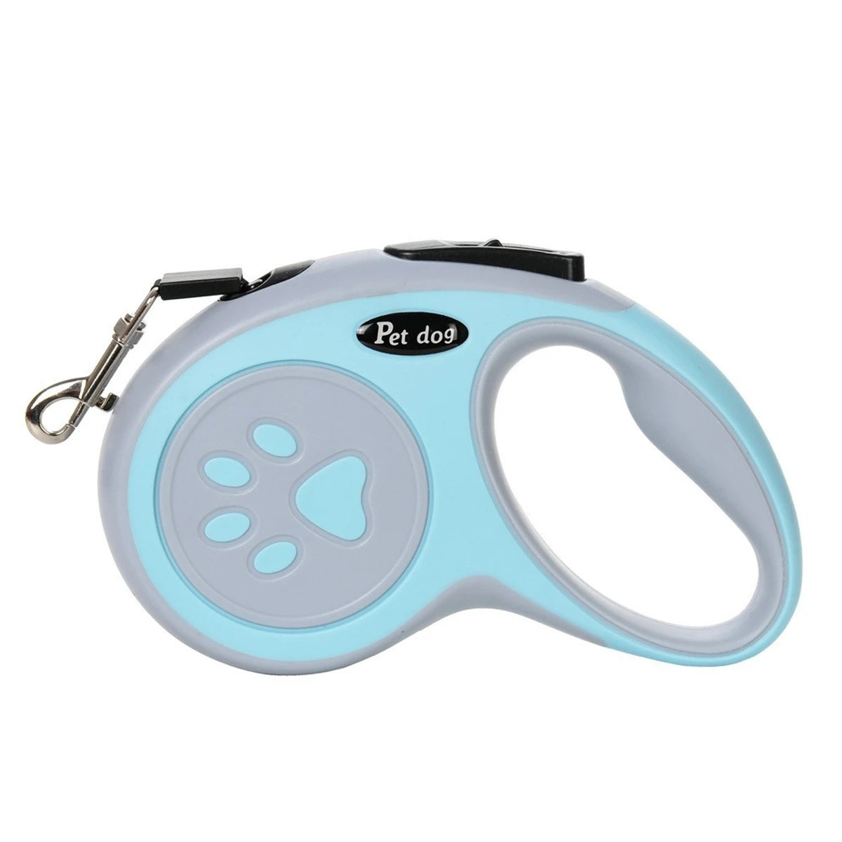 Retractable dog leash with paw design on a white background