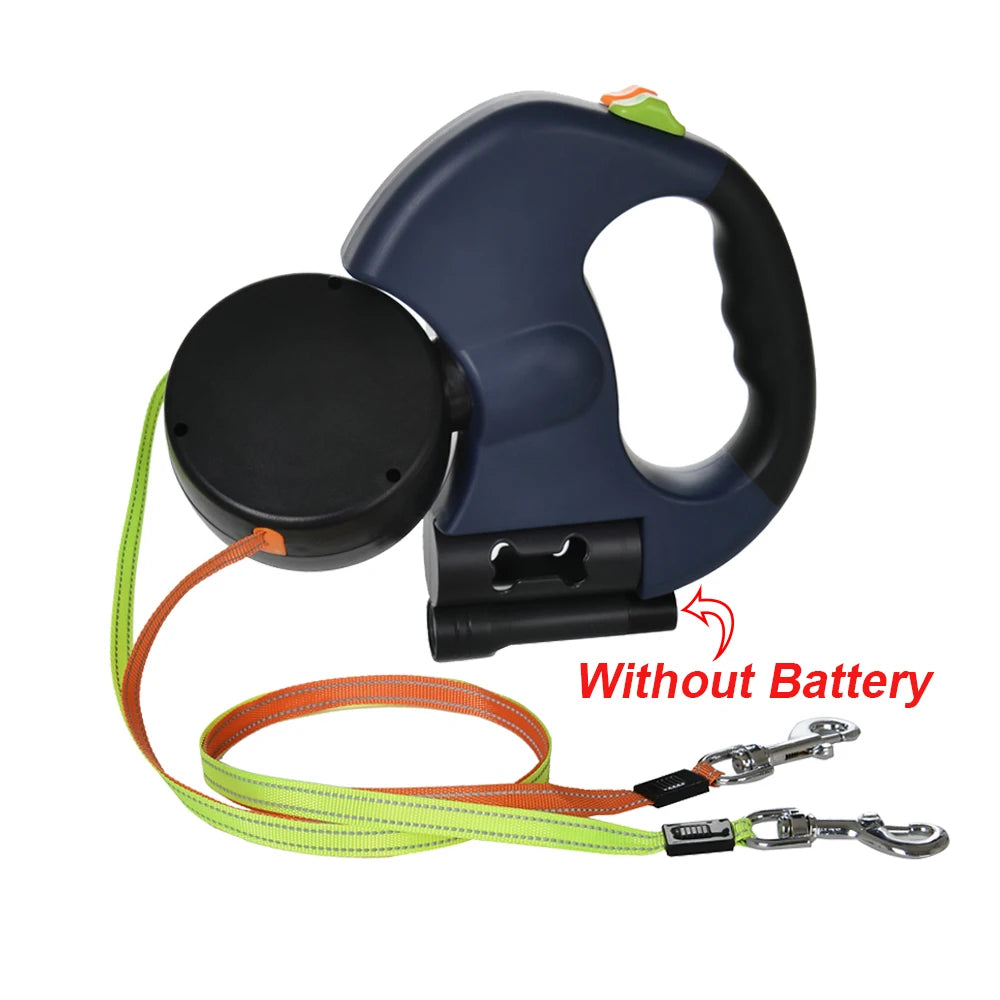 Dual Dog Leash with LED Flashlight – Retractable Leash for 2 Dogs