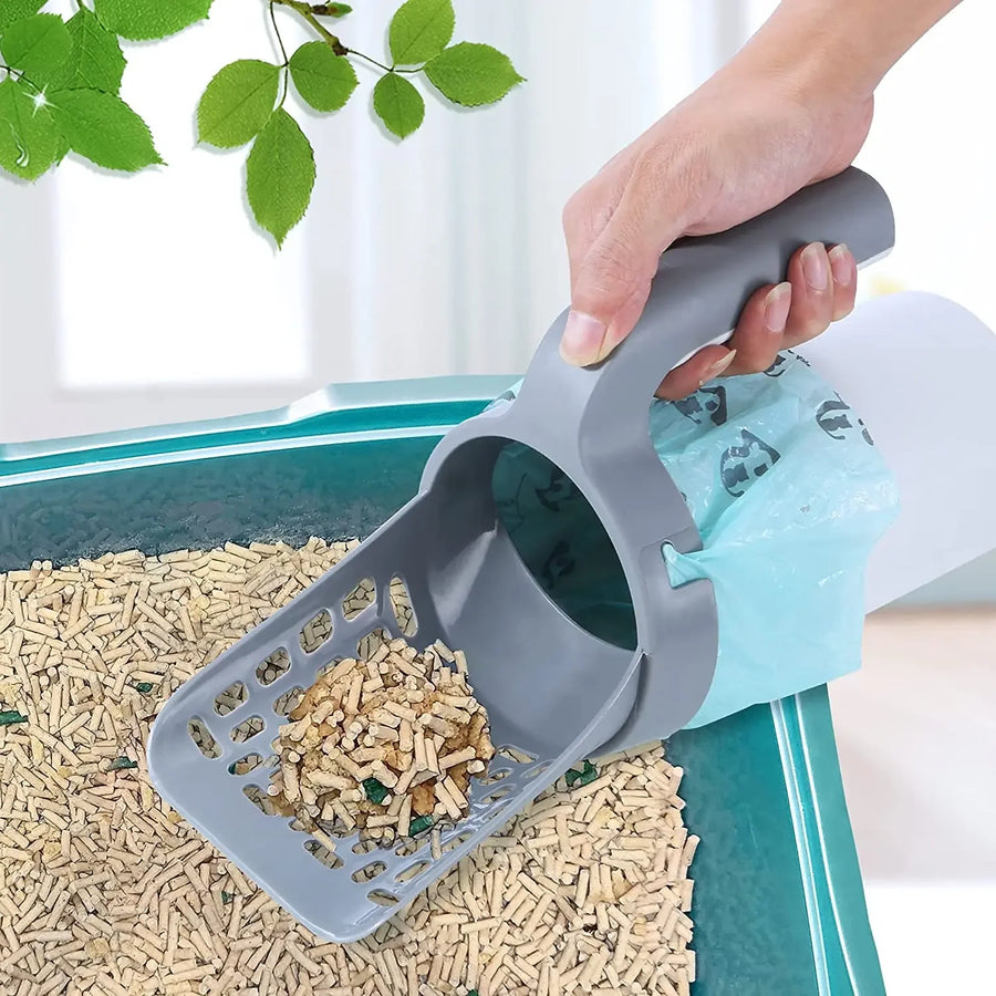 Integrated Detachable Cat Litter Scoop – Self-Cleaning Litter Shovel with Refill Holder