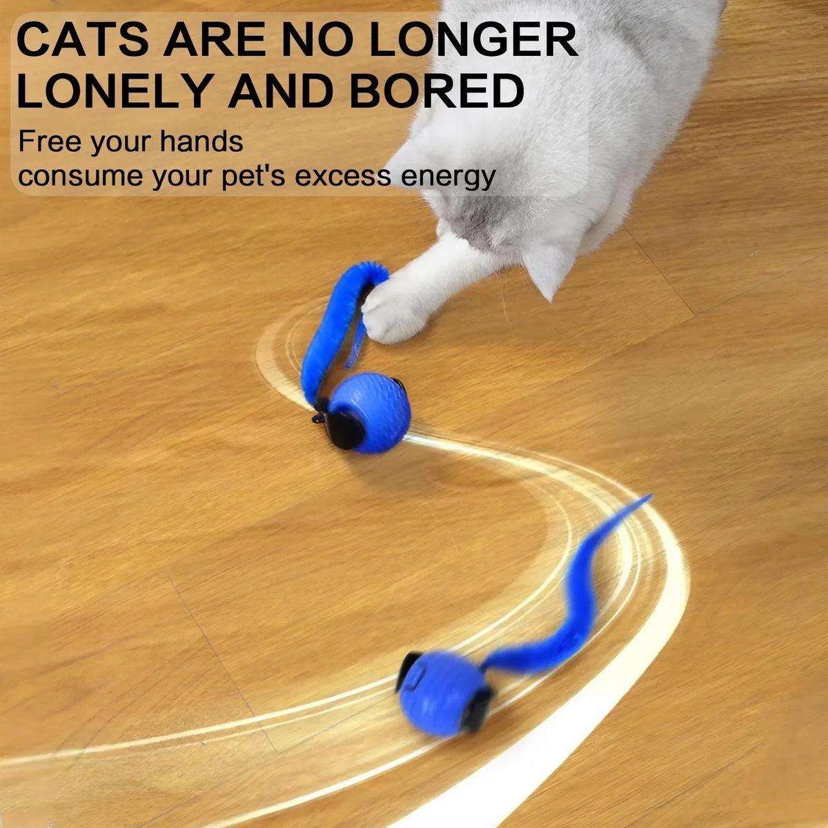 Blue and orange automatic rotating smart LED cat balls with moving tail toy