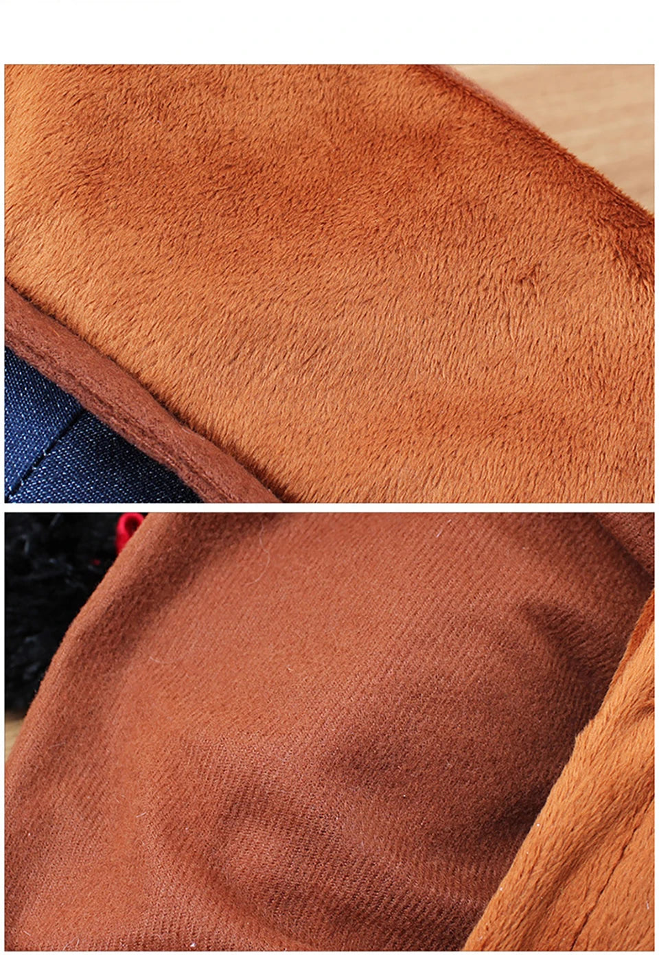 Close-up of brown fabric texture with a blue fabric background