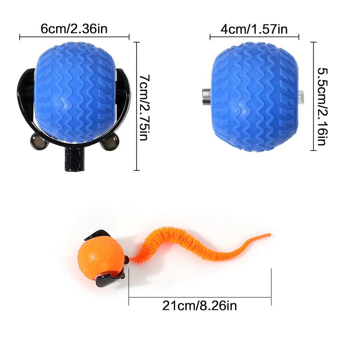 Blue and orange automatic rotating smart LED cat balls with moving tail toy