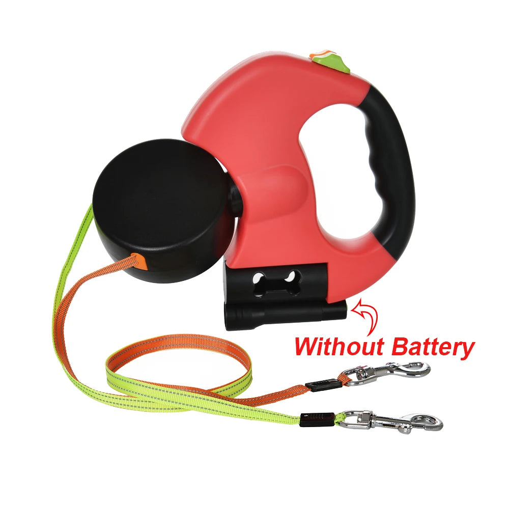 Dual Dog Leash with LED Flashlight – Retractable Leash for 2 Dogs