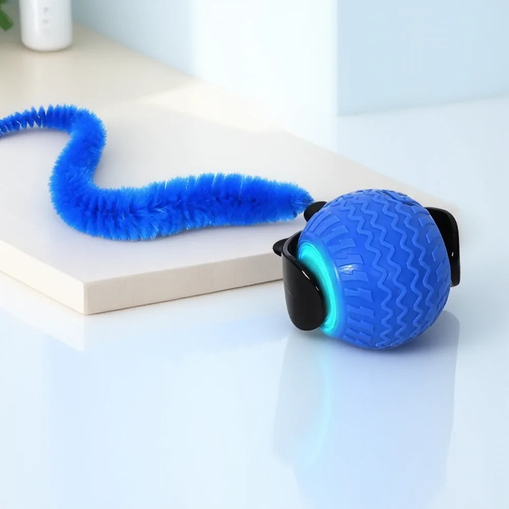 Blue and orange automatic rotating smart LED cat balls with moving tail toy
