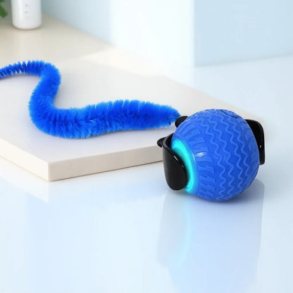 Blue and orange automatic rotating smart LED cat balls with moving tail toy