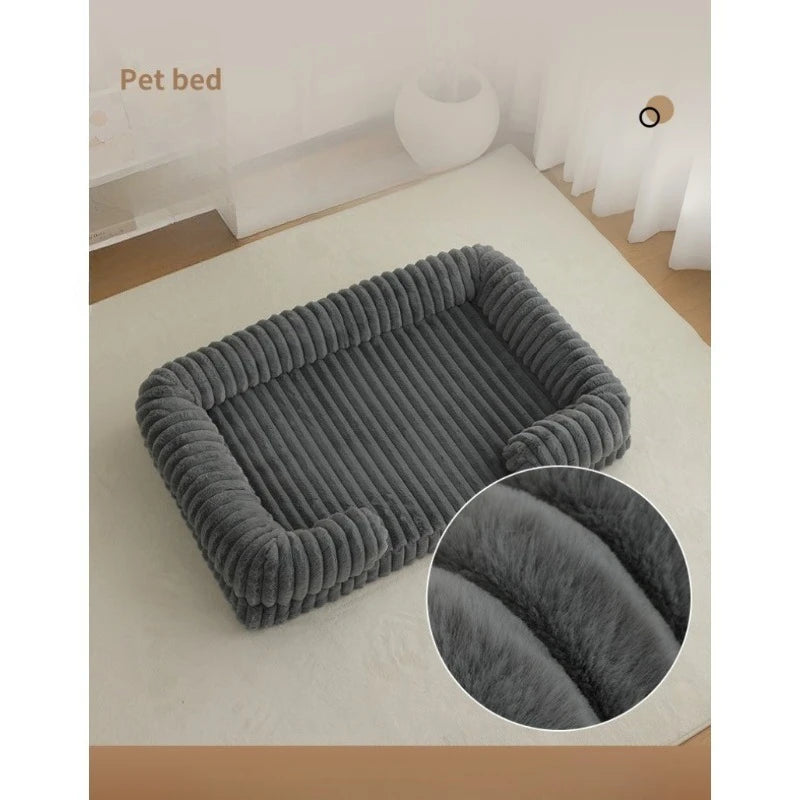 Gray pet bed with close-up of texture on a light background