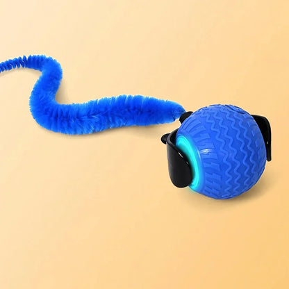 Blue and orange automatic rotating smart LED cat balls with moving tail toy