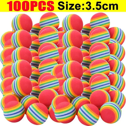 100 colorful striped balls with red and multicolor stripes on a white background