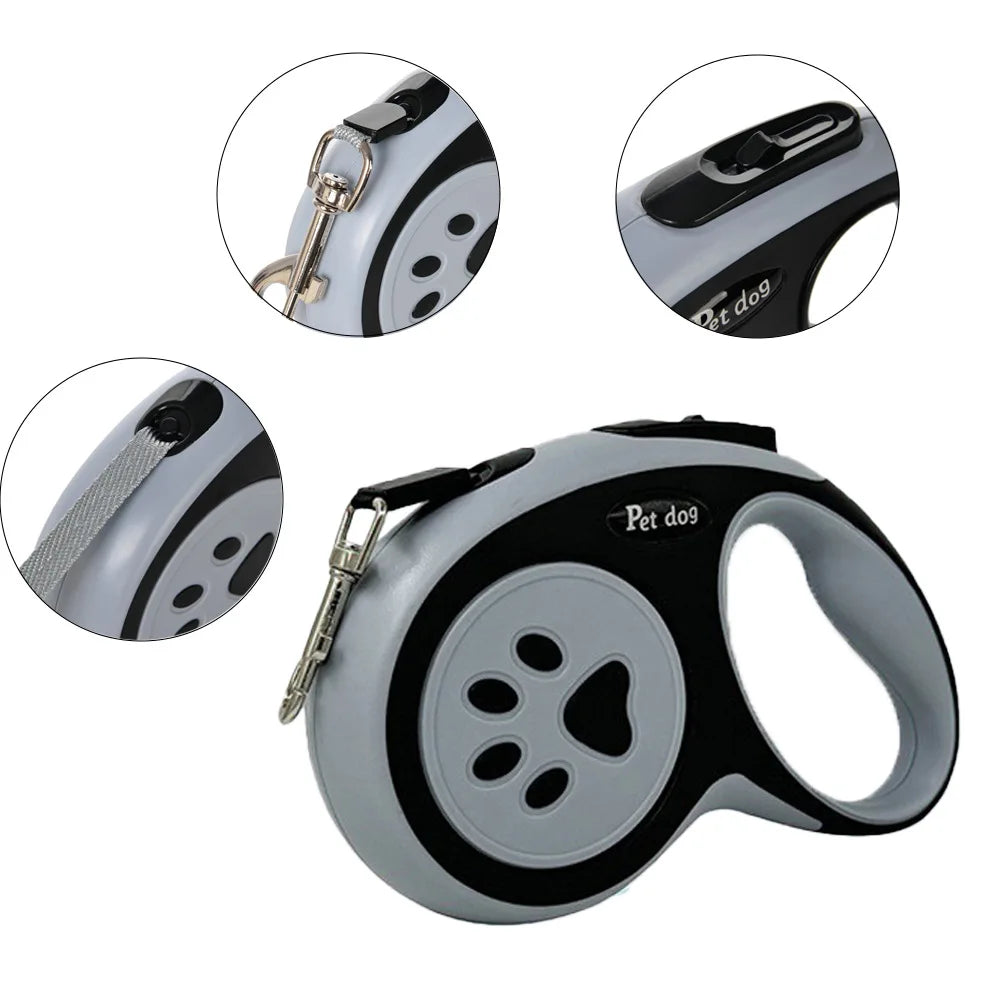 Retractable dog leash with paw design and 'Pet Dog' branding on a white background