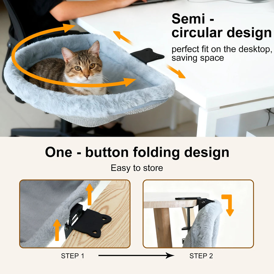 Cat Desk Bed – Folding Hanging Cat Hammock Perch for Home & Office