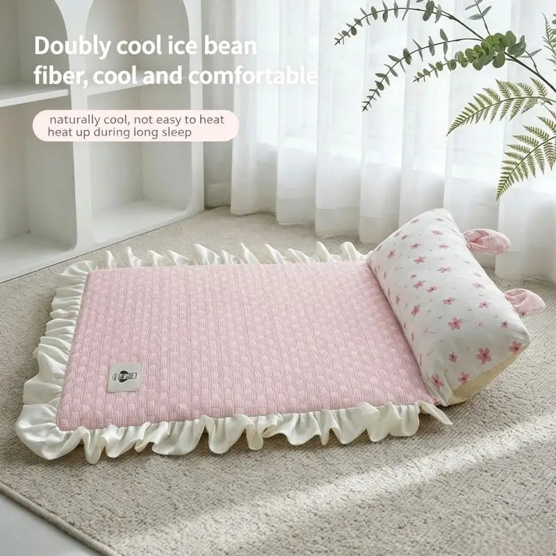 Bunny Ears Cooling Dog Bed – Ice Silk Summer Sleeping Mat for Small & Medium Dogs