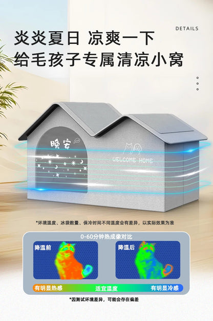 Pet Castle Cat Air Conditioning House - insulated cooling nest for cats with ice pack kit